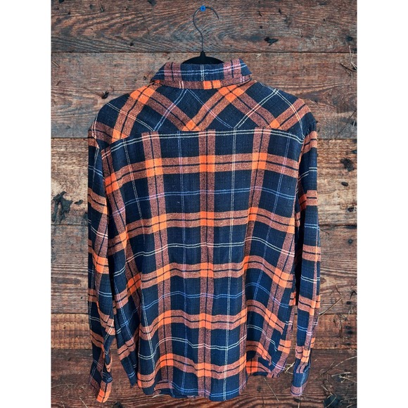 MEN’S-Stein Mart-Orange and Blue Flannel Button Down-Size US L - Picture 2 of 12